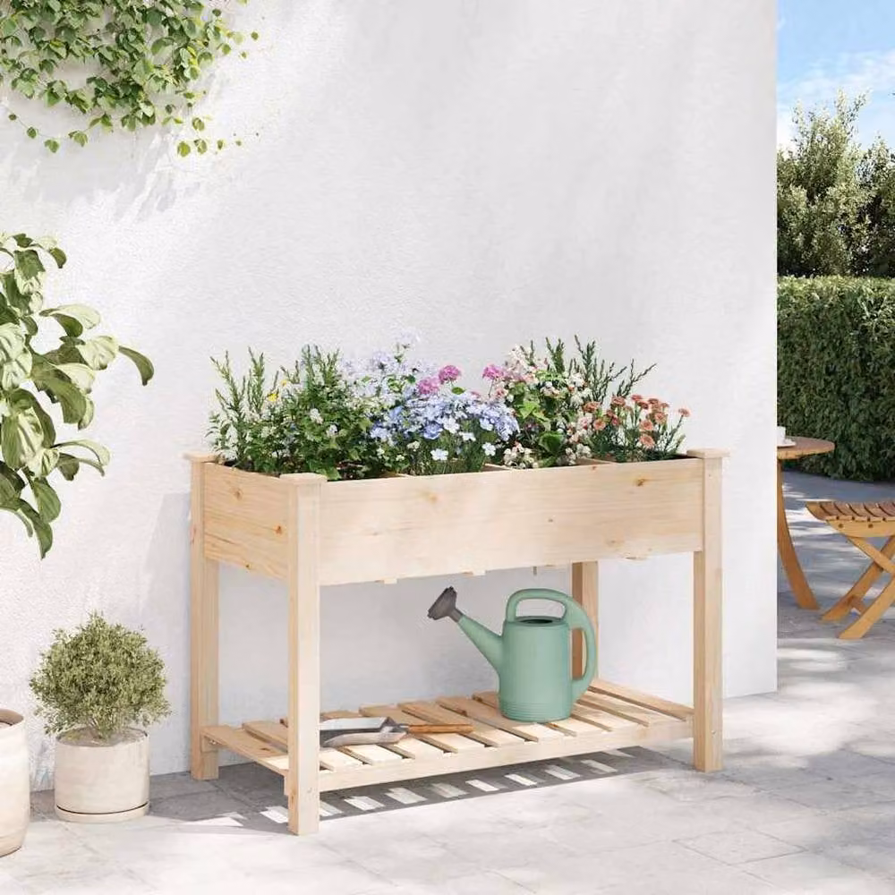 Berkfield Home Rustic Beige Solid Wood Garden Planter with Grids, W/D/H: 115 x 59 x 76 cm – 3