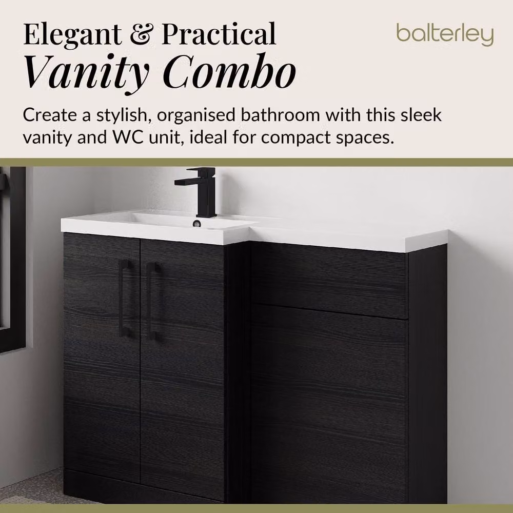 Balterley Modern Matt Black Left-Hand Vanity and WC Unit Combination, W: 110 cm, H: 84 cm – 3