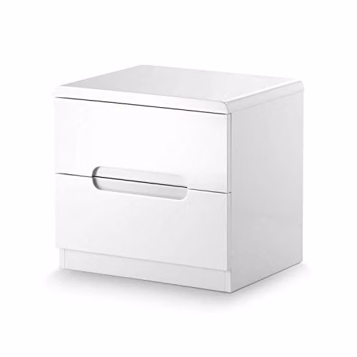 Julian Bowen Manhattan 2 Drawer Bedside Table in Gloss White, H42.5 x W45 cm