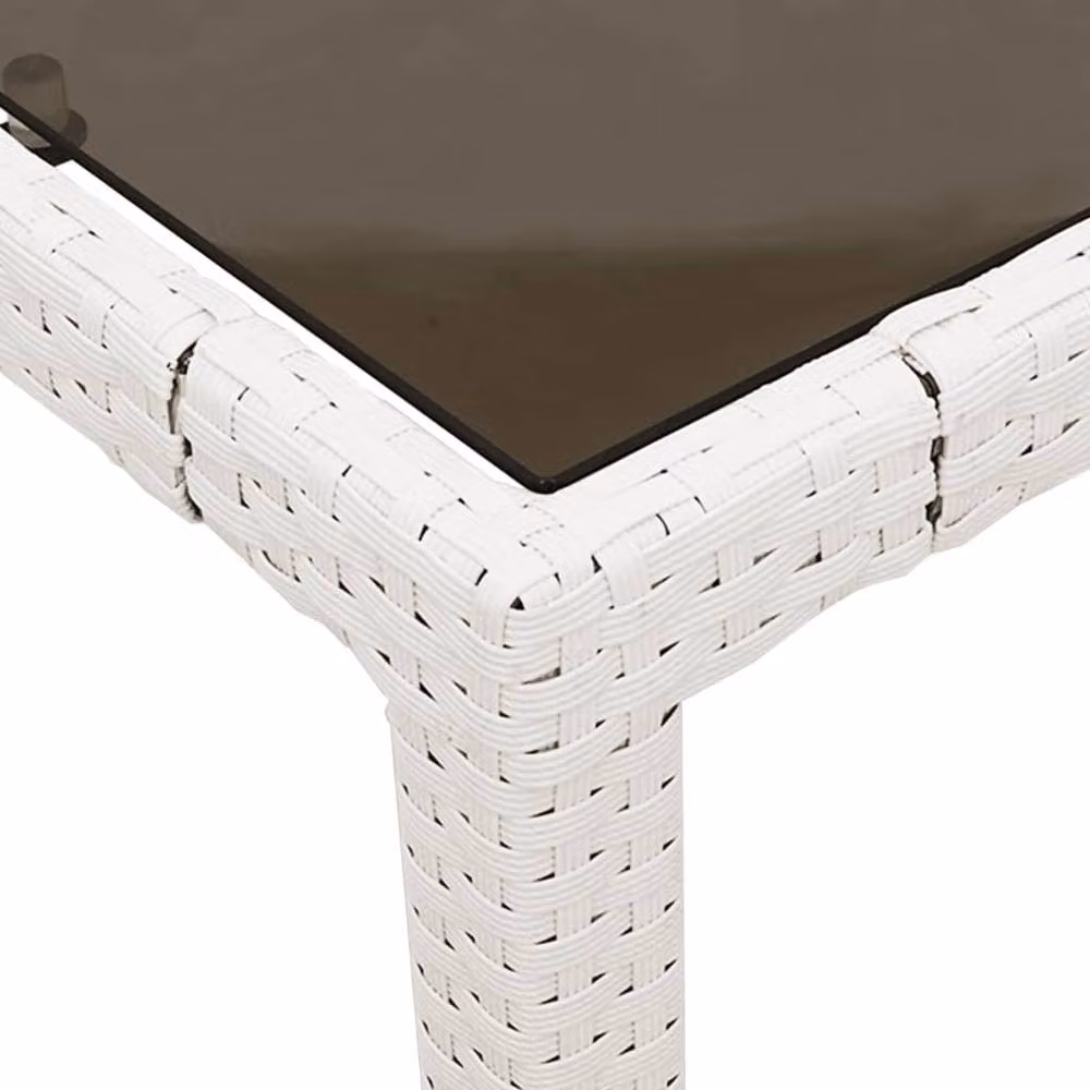 Berkfield Home Square Garden Table with Glass Top in White Poly Rattan, W/D/H: 90 x 90 x 75 cm – 4