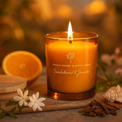 Nicola Spring Sandalwood and Jasmine Scented Candle and Reed Diffuser Set in Orange – 2