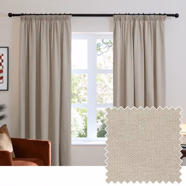 Riva Home Soft Chenille Blackout Pencil Pleat Curtains, Beige, W: 168 cm, H: 229 cm – 1