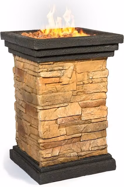 Makara Column Gas Fire Pit Fire Table in Sand Stone Grey