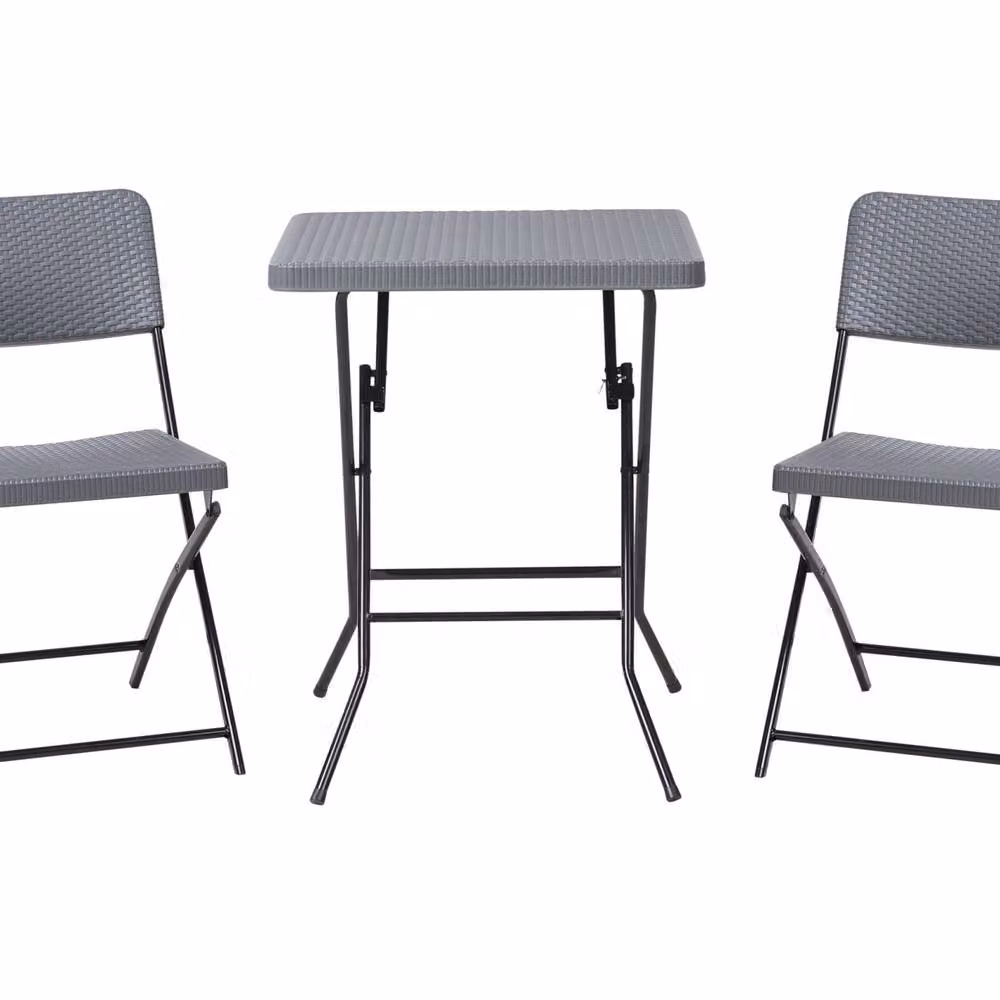 Wyld and Coco Grey Metal Bistro Set with Foldable Weatherproof Table and 2 Chairs – 2