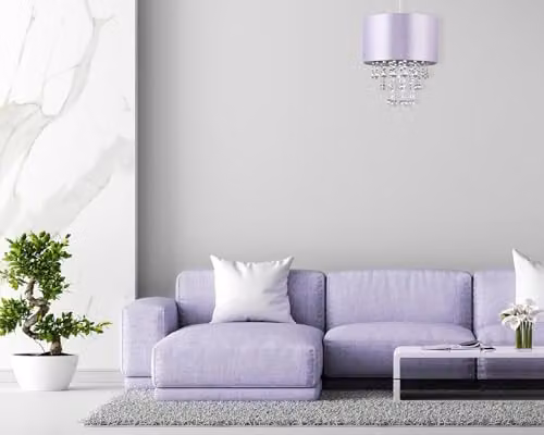 Happy Homewares Modern Round Lilac Satin Fabric Pendant Light Shade with Transparent Acrylic Droplets, Diameter: 30 cm – 2