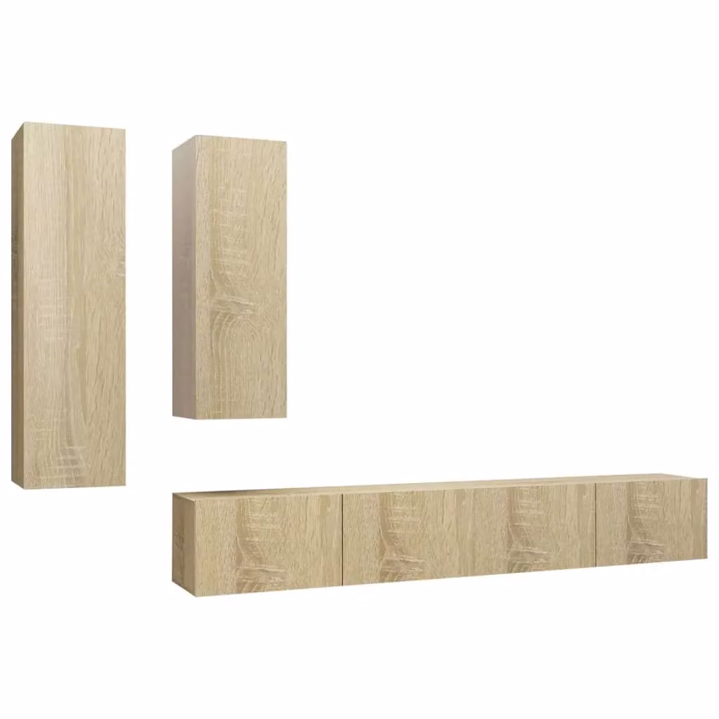 Berkfield Home 4 Piece Modern Sonoma Oak TV Cabinet Set in Brown and Beige – 2