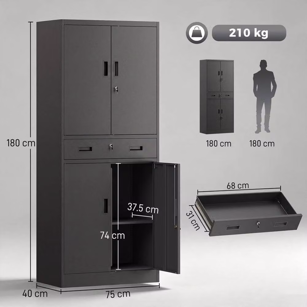 KORVIXA Metal Storage Cabinet with Locking Hinged Doors in Matt Black, W/D/H: 100 x 100 x 100 cm – 2