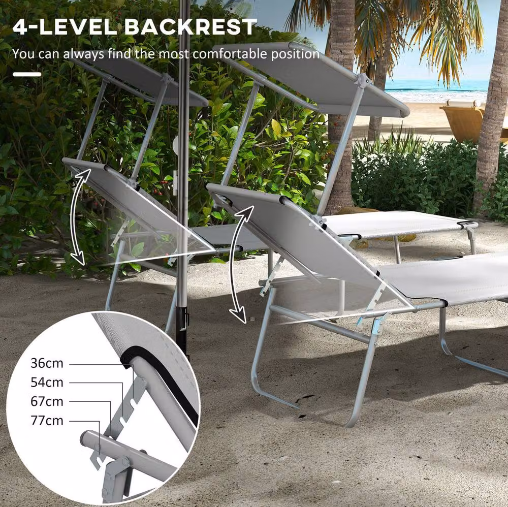 STILVORA Set of 2 Grey Sun Loungers with Adjustable Backrest, Canopy and UV-Resistant Textilene Fabric – 3