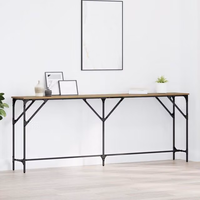 Berkfield Home Artisan Oak Console Table in Brown and Black, W/D/H: 200 x 29 x 75 cm – 1