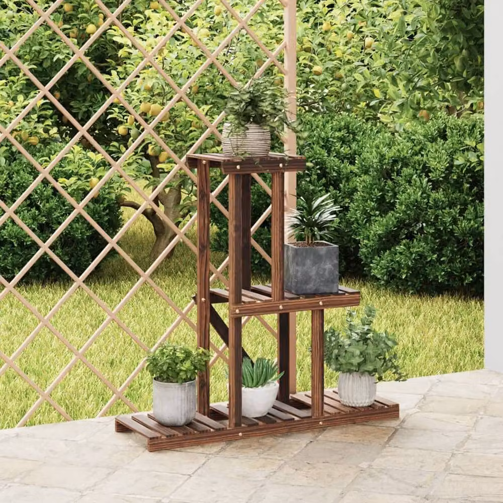 Berkfield Home Retro Solid Fir Wood Flower Stand, Brown, W/D/H: 81 x 25 x 75.5 cm – 2