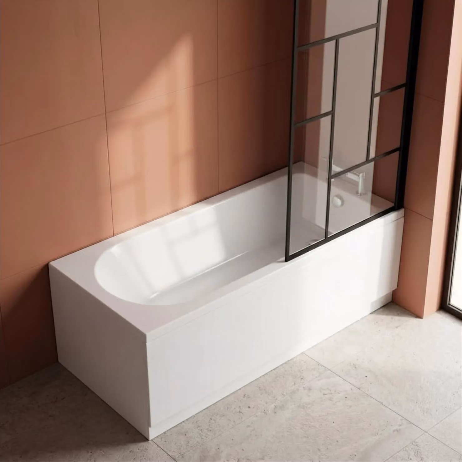 Balterley Round Bath Set with Black Abstract Screen and Chrome Waste in White, W/D/H: 170 x 70 x 3 cm – 2