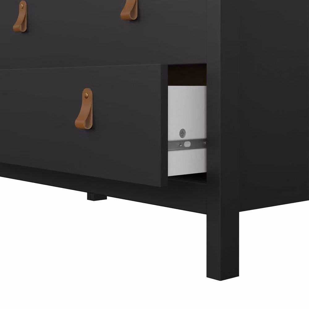 Wyld Haus Wildberry 3 Drawer Chest in Matt Black with Leather Strap Handles, W/D/H: 79.7 x 38.4 x 27.1 cm – 3