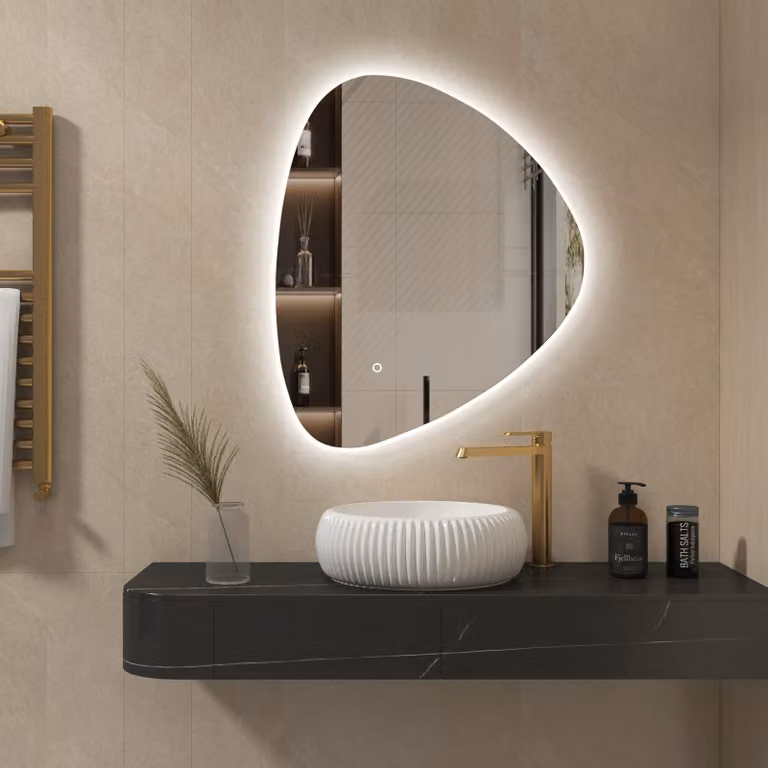 Royal Bathrooms Orion Backlit Pebble Frameless LED Illuminated Bathroom Mirror with Demister Pad and Touch Sensor, White, W: 70 cm, H: 80 cm