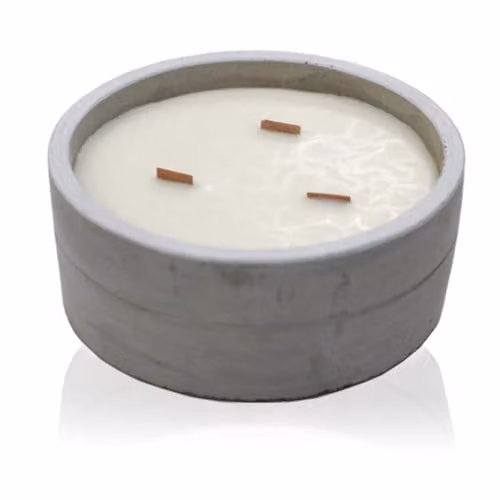 Ancient Wisdom KDMD Large Round Crushed Vanilla & Orange Triple Wood Wick Soy Wax Concrete Candle in Grey