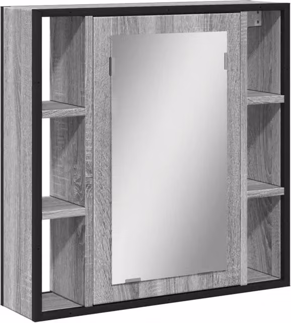 Berkfield Home Grey Sonoma Bathroom Mirror Cabinet, W: 60 cm, H: 60 cm, D: 16 cm