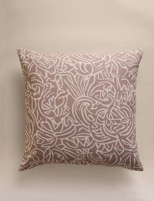 M&S Pure Cotton Graphic Square Cushion Cover in Beige and Multicolour