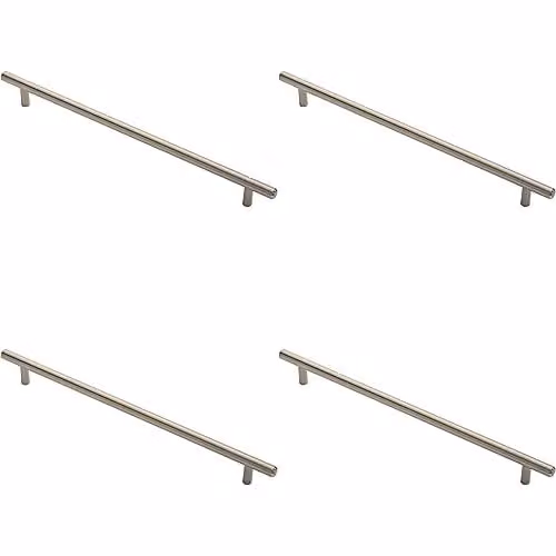 Loops 4 Pack Round T-Bar Cabinet Pull Handles in Brushed Silver, W: 348 mm, D: 12 mm, Fixing Centres: 288 mm