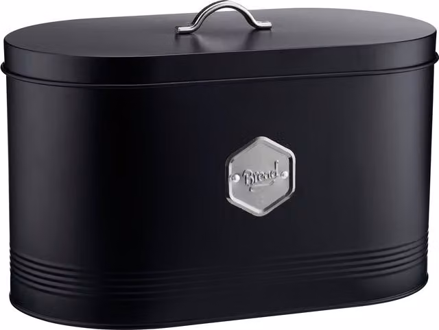 Cooks Professional Metal Bread Bin in Black and Silver with Ventilated Lid – 6