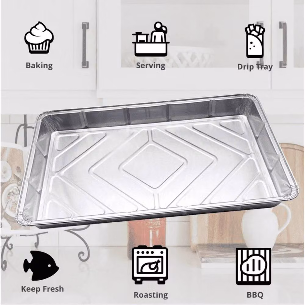 VOGREX 50 Pack Rectangular Aluminium Foil Baking Sheets, Silver, W: 30.48 cm, D: 19.05 cm, H: 3.3 cm – 2