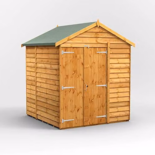 Powersheds Premium Apex Overlap Wooden Shed with Double Doors in Brown – 1