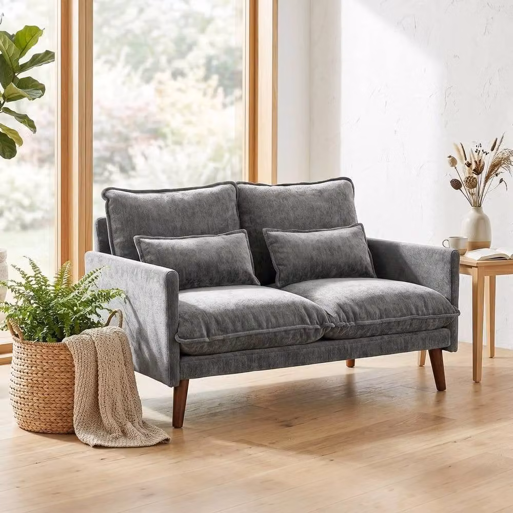 FORGEVIO Modern 2 Seater Grey Velvet Sofa with Scatter Cushions – 2