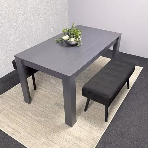 KOSY KOALA Modern Dark Grey and Black Wooden Dining Set with Velvet Chairs and 2 Benches, W/D/H: 180 x 80 x 75 cm – 2