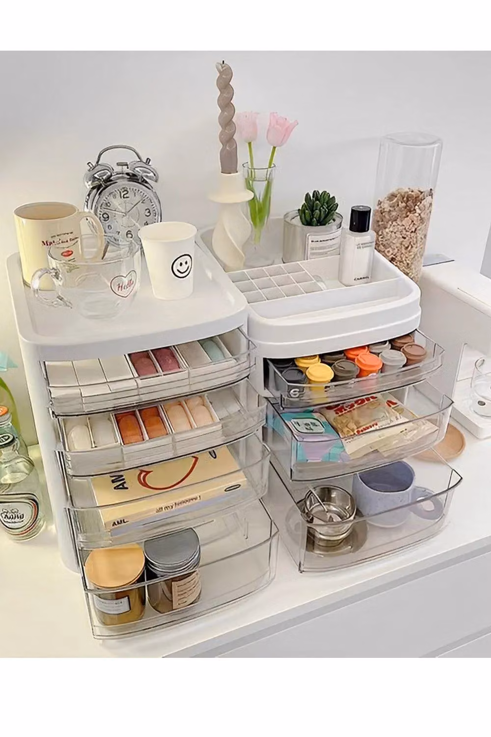 H&O Direct 4-Tier Cosmetic Drawer Storage Trolley Mobile Rolling Utility Cart in White – 3