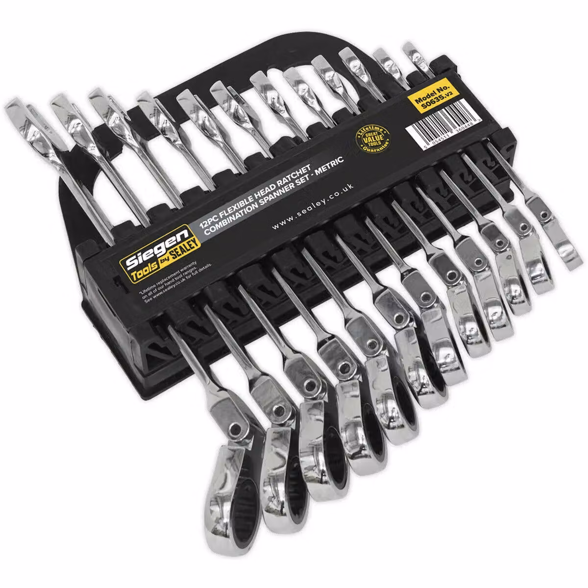 Loops 12-Piece Flexible Head Ratchet Combination Spanner Set in Silver and Multicolour Chrome Vanadium Steel – 2