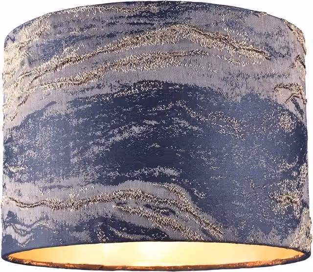 Happy Homewares Navy Blue Jacquard Cotton Cylinder Lampshade with Gold Leaf Foil Wavy Decor, W/D/H: 18 x 18 x 25 cm – 4