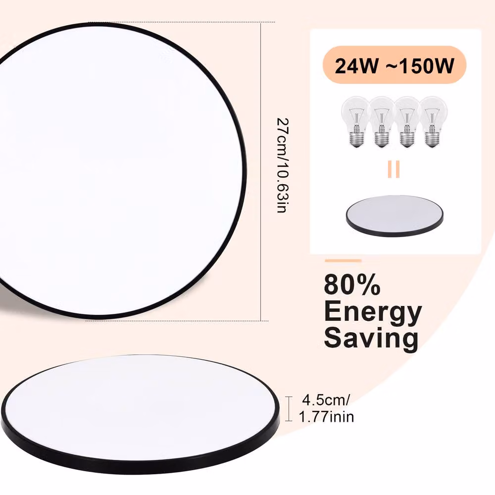 Goeco Round LED Ceiling Light, 24W, 4500K, IP54, Black, Diameter: 27 cm – 2