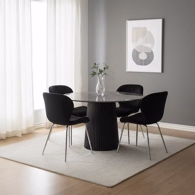 Interiors by Premier Warton Modern Velvet Dining Chair in Black and Silver – 1