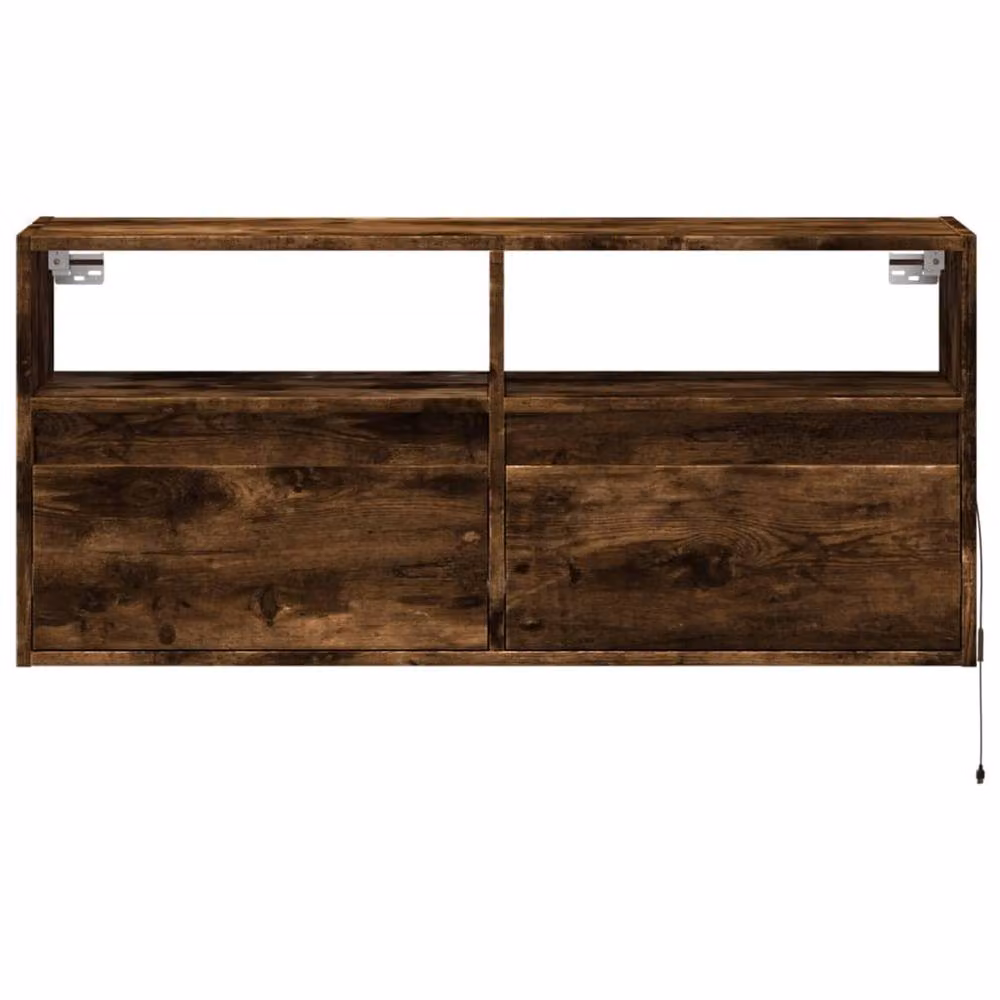 Berkfield Home TV Wall Cabinet with LED Lights in Smoked Oak Brown, W: 100 cm, D: 31 cm, H: 45 cm – 5