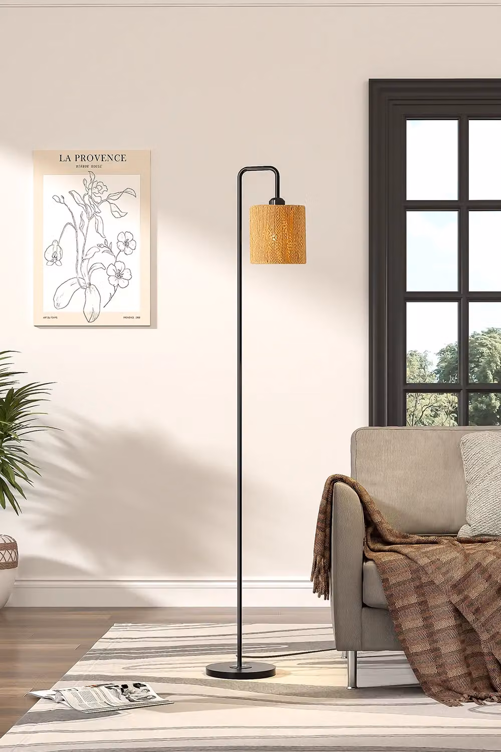 H&O Direct Modern Black Metal Floor Lamp with Multicolour RGB Cylindrical Fabric Shade – 3