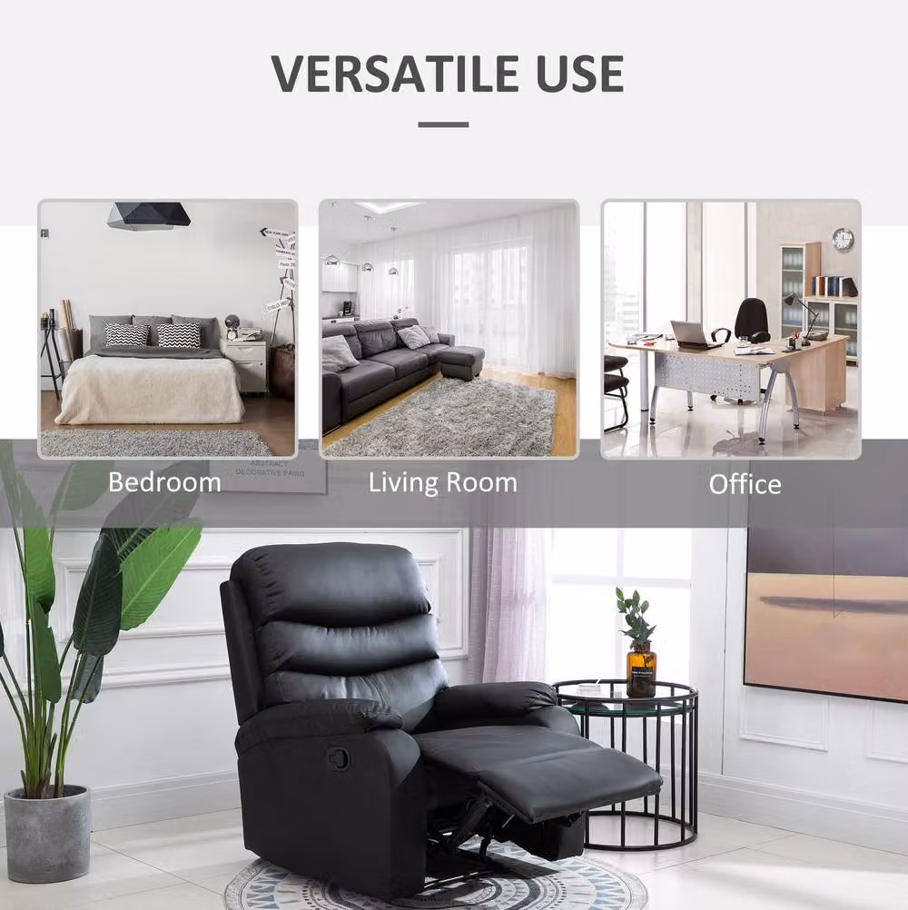 STILVORA Modern Relax Recliner Chair with Ottoman in Black Synthetic Leather – 5