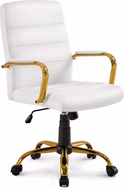 Yaheetech Modern White PU Leather Task Chair with 360 Degree Swivel and Gold Metal Frame