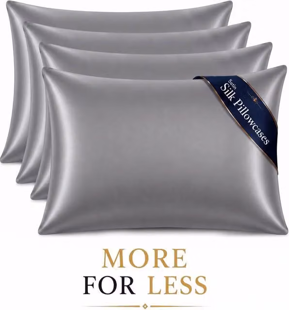 Pamposh Luxury Grey Mako Satin Silk Pillow Cases, 4 Pack, Standard Size – 1