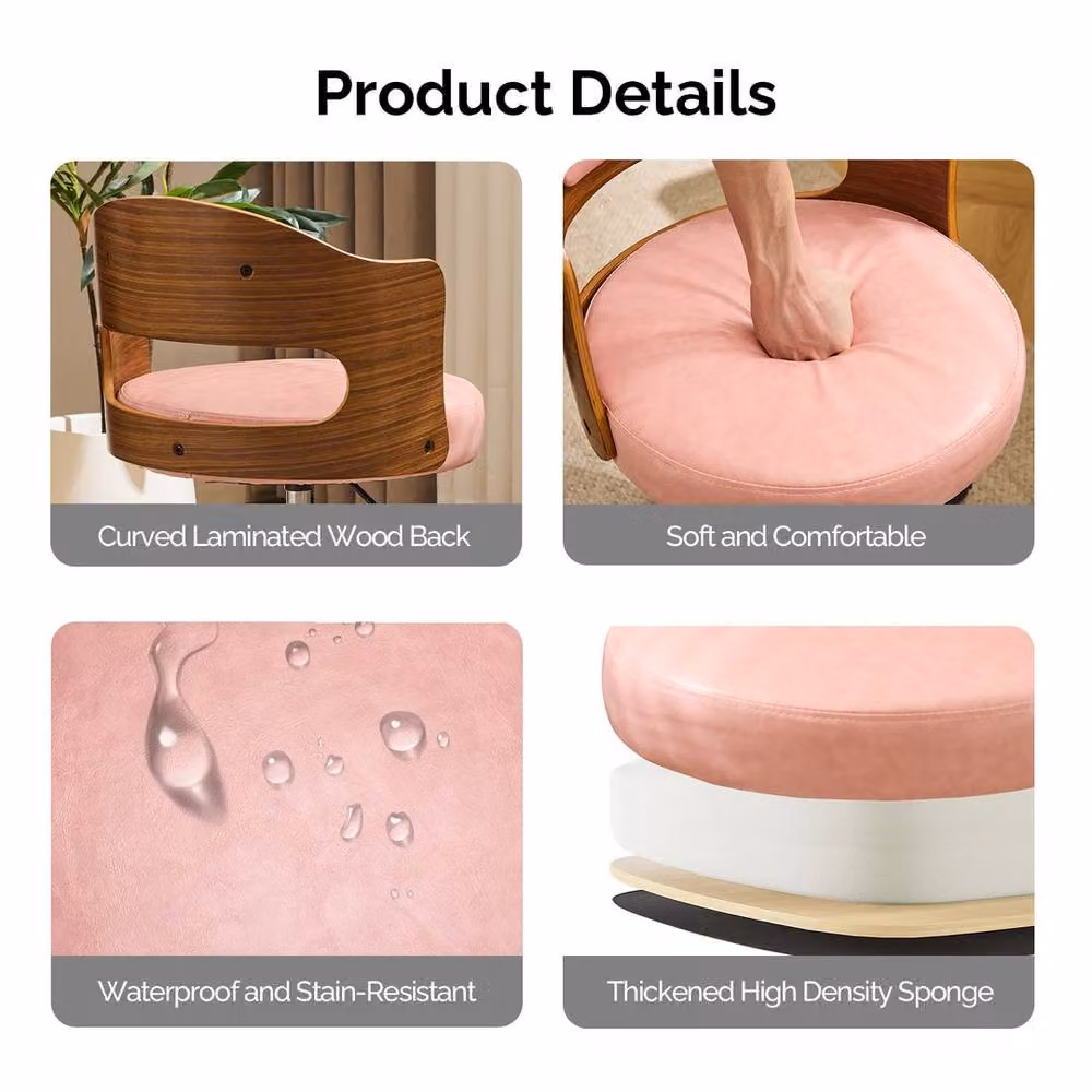EONLION Pink Synthetic Leather Adjustable Swivel Office Chair for Home or Task Use – 5