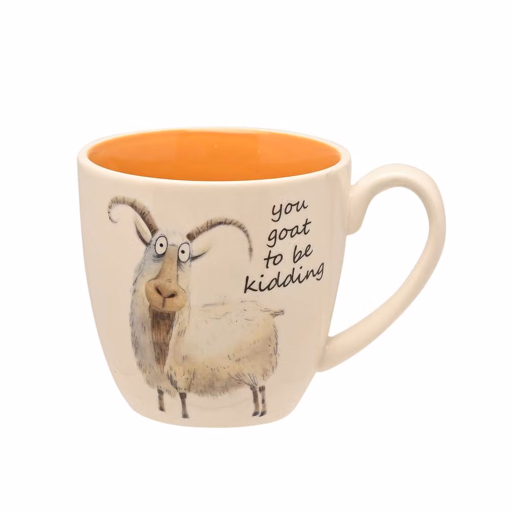 Funny Farm You Goat to be Kidding Ceramic Mug in Orange, White and Multicolour – 2