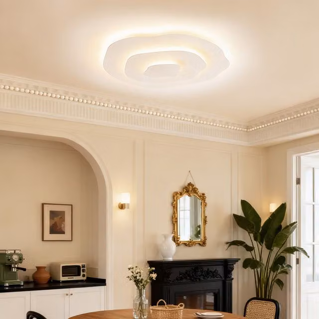 Living Star Minimalist LED Ring Ceiling Light with Remote Control in White and Wood