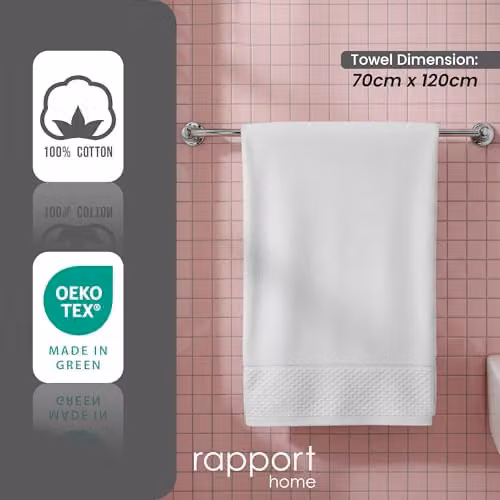 Rapport Home Eden Weave 2-Pack White Cotton Bath Towels, W: 70 cm, H: 120 cm – 4
