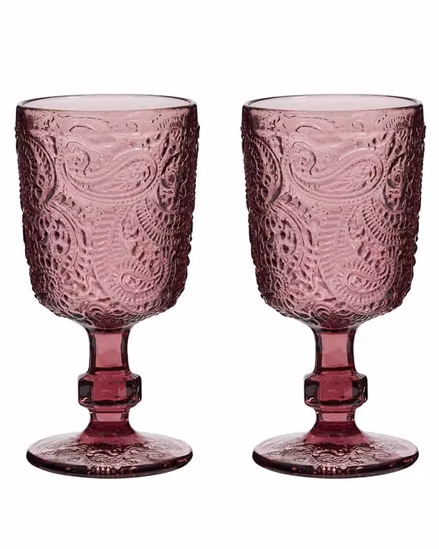 Dibor Set of 2 Pink Luxury Glass Wine Goblets, 300ml per glass – 2