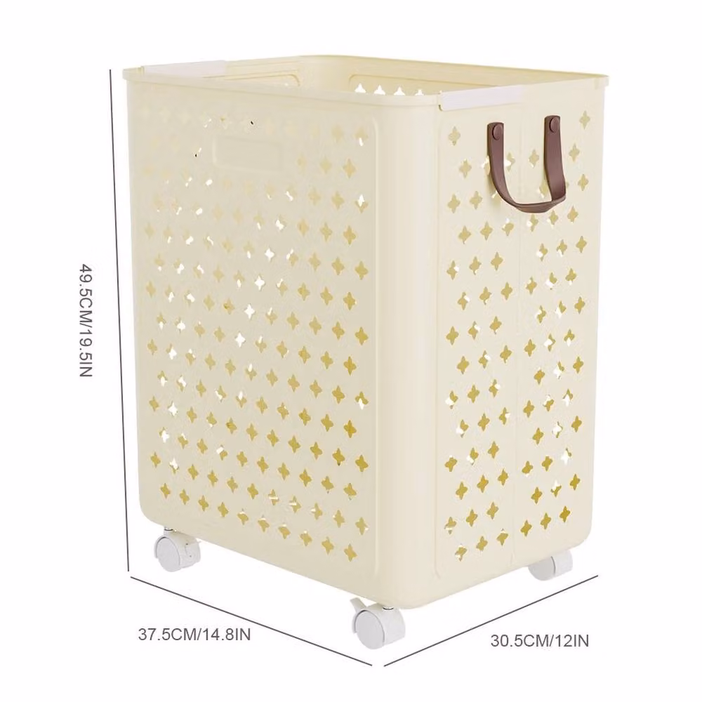 EONLION Large Capacity Folding Laundry Basket in Beige, W/D/H: 49.5 x 37.5 x 30.5 cm – 2