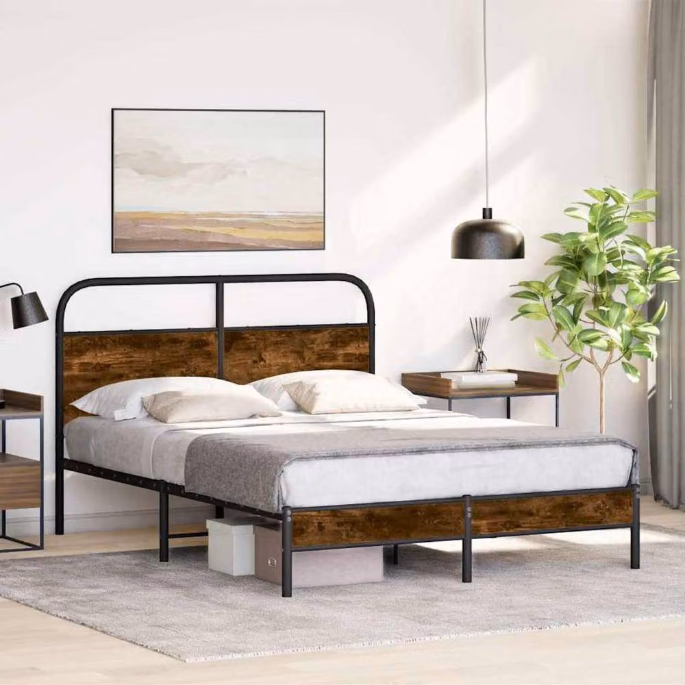 Berkfield Home Bed Frame in Smoked Oak Brown, W/D/H: 120 x 190 cm – 2