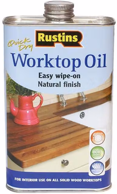 Rustins Natural Worktop Oil, 1 l, Quick Drying and Food Safe, Transparent Gloss Finish