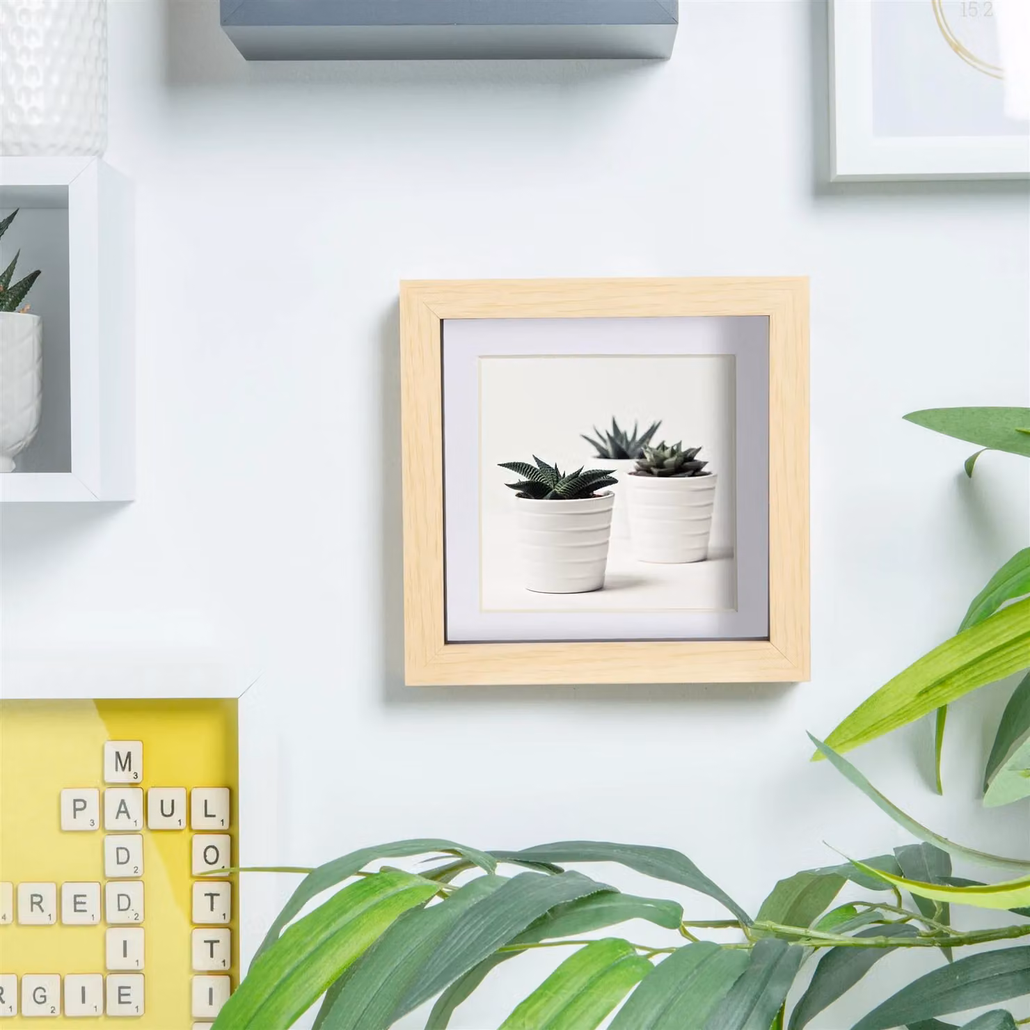 Nicola Spring Square 3D Box Wooden Photo Frame, Brown with White Mount, Hanging or Standing – 3