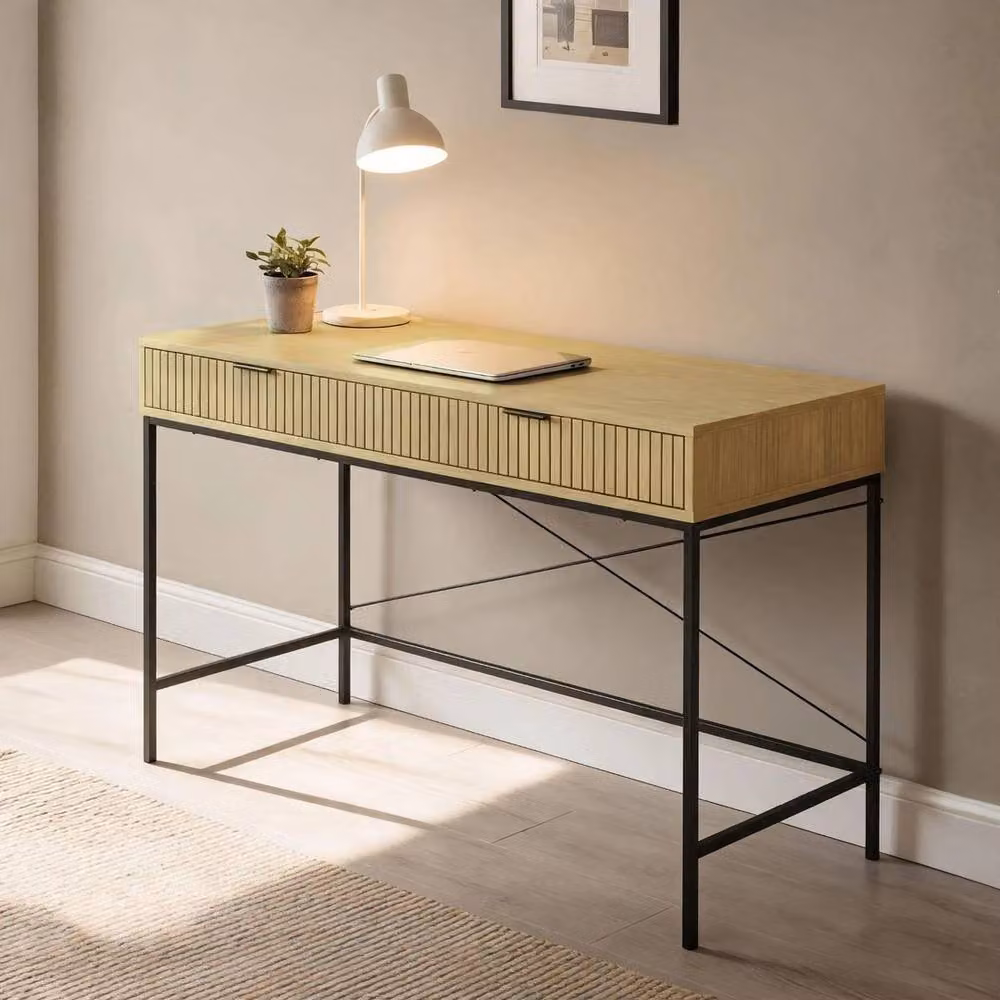 FORGEVIO 2 Drawer Compact Computer Workstation Office Desk with Steel Legs in Brown – 2