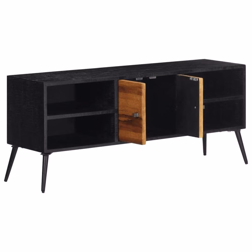 Berkfield Home Mid Century Solid Reclaimed Teak TV Cabinet in Black, W/D/H: 112 x 31 x 45 cm – 2