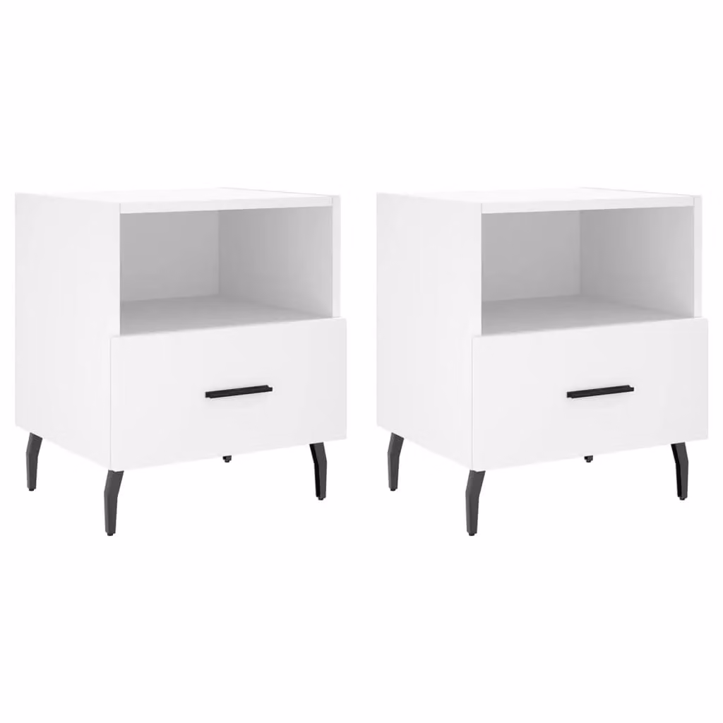Berkfield Home Set of 2 Modern White Bedside Cabinets, W/D/H: 40 x 35 x 47.5 cm