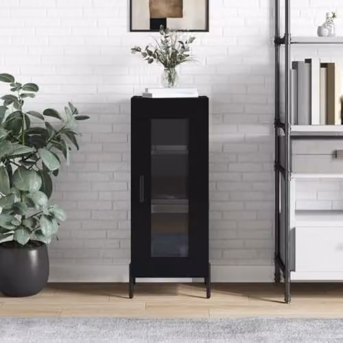 vidaXL Black Matt Sideboard with Glass and MDF, W/D/H: 34.5 x 34.5 x 90 cm – 2