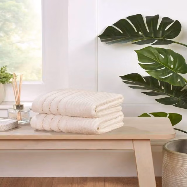 Rapport Home Linear Striped Pure Cotton Towel Set in Beige